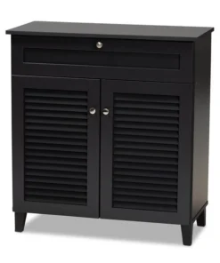 Baxton Studio Coolidge Grey Finished 4-Shelf Wood Shoe Storage Cabinet with Drawer