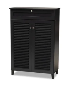 Baxton Studio Coolidge Grey Finished 5-Shelf Wood Shoe Storage Cabinet with Drawer