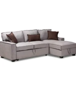 Baxton Studio Emile Light Grey Right Facing Storage Sectional Sofa with Pull-Out Bed