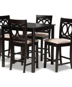 Baxton Studio Lenoir Sand Upholstered Espresso Finished 5-Piece Wood Pub Set