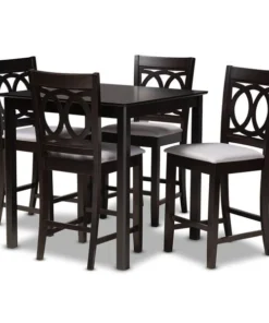 Baxton Studio Lenoir Gray Upholstered Espresso Finished 5-Piece Wood Pub Set