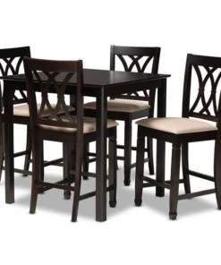 Baxton Studio Reneau Sand Upholstered Espresso Finished 5-Piece Wood Pub Set