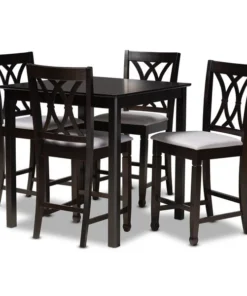 Baxton Studio Reneau Gray Upholstered Espresso Finished 5-Piece Wood Pub Set