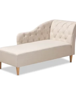 Baxton Studio Emeline Beige Upholstered Oak Finished Chaise Lounge
