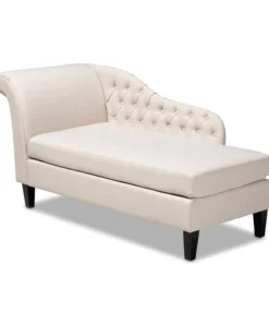 Baxton Studio Florent Beige Upholstered Black Finished Chaise Lounge