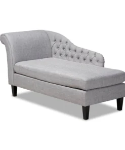 Baxton Studio Florent Grey Upholstered Black Finished Chaise Lounge