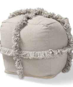 Baxton Studio Alfro Grey Handwoven Cotton Fringe Pouf Ottoman