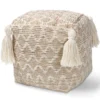 Baxton Studio Noland Natural and Ivory Handwoven Cotton and Hemp Pouf Ottoman
