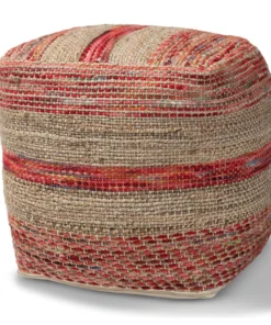 Baxton Studio Caiman Multicolored Handwoven Hemp Pouf Ottoman