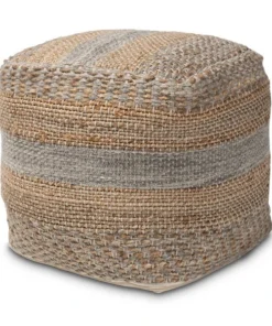 Baxton Studio Grange Natural and Grey Handwoven Hemp Pouf Ottoman
