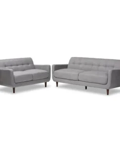 Baxton Studio Allister Mid-Century Light Grey Upholstered 2-Piece Living Room Set