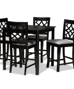 Baxton Studio Nisa Grey Upholstered Espresso Finished 5-Piece Wood Pub Set