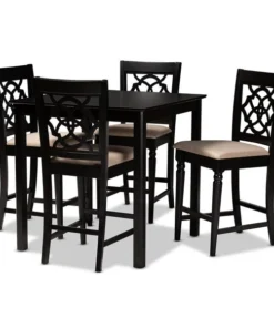 Baxton Studio Arden Sand Upholstered Espresso Finished 5-Piece Wood Pub Set