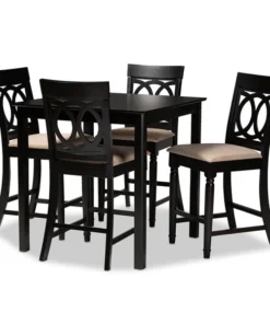 Baxton Studio Verina Sand Upholstered Espresso Finished 5-Piece Wood Pub Set
