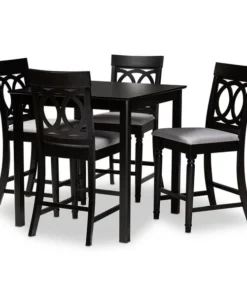 Baxton Studio Verina Grey Upholstered Espresso Finished 5-Piece Wood Pub Set