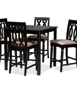 Baxton Studio Darcie Sand Upholstered Espresso Finished 5-Piece Wood Pub Set