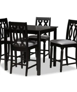 Baxton Studio Darcie Grey Upholstered Espresso Finished 5-Piece Wood Pub Set