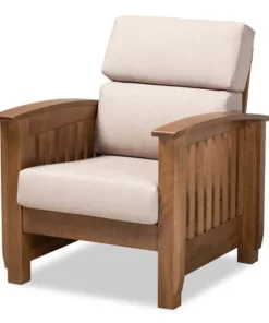 Baxton Studio Charlotte Taupe Upholstered Walnut Finished Wood 1-Seater Lounge Chair