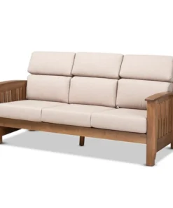 Baxton Studio Charlotte Taupe Upholstered Walnut Finished Wood 3-Seater Sofa