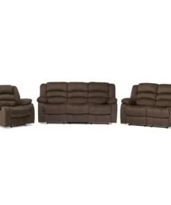 Baxton Studio Hollace Sofa Loveseat and Chair Set with 5 Recliners Living room Set