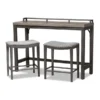 Baxton Studio Noll Grey Upholstered 3-Piece Multipurpose Metal Counter Table Set