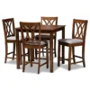 Baxton Studio Reneau Grey Upholstered Walnut Brown Finished 5-Piece Wood Pub Set