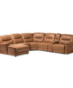 Baxton Studio Mistral Brown 6-Piece Sectional with Recliners Corner Lounge Suite