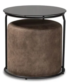 Baxton Studio Kira Black with Grey and Brown 2-Piece Nesting Table and Ottoman Set