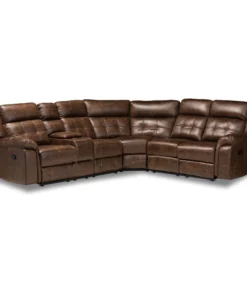 Baxton Studio Vesa Brown Upholstered 6-Piece Sectional Recliner Sofa with 2 Seats