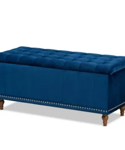 Baxton Studio Kaylee Navy Blue Velvet Upholstered Tufted Storage Ottoman Bench