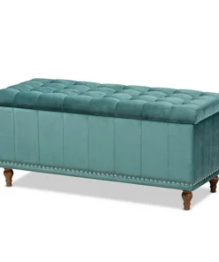 Baxton Studio Kaylee Teal Blue Velvet Upholstered Tufted Storage Ottoman Bench