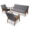 Baxton Studio Sorrento Grey Velvet Walnut Finished 3-Piece Wooden Living Room Set