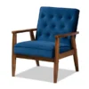 Baxton Studio Sorrento Blue Velvet Upholstered Walnut Finished Wooden Lounge Chair