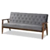 Baxton Studio Sorrento Grey Velvet Upholstered Walnut Finished Wooden 3-seater Sofa