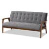 Baxton Studio Asta Mid-Century Grey Velvet Upholstered Walnut Finished Wood Sofa