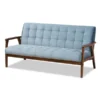 Baxton Studio Asta Mid-Century Blue Velvet Upholstered Walnut Finished Wood Sofa