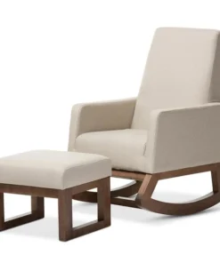 Baxton Studio Yashiya Light Beige Upholstered Rocking Chair and Ottoman Set