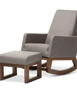 Baxton Studio Yashiya Grey Upholstered Rocking Chair and Ottoman Set