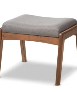 Baxton Studio Roxy Walnut Finishing and Grey Upholstered Ottoman