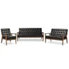 Baxton Studio Sorrento Black Faux Leather Upholstered Wooden 3 Piece Living room Set