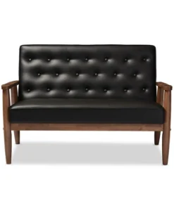 Baxton Studio Sorrento Black Faux Leather Upholstered Wooden 2-seater Loveseat