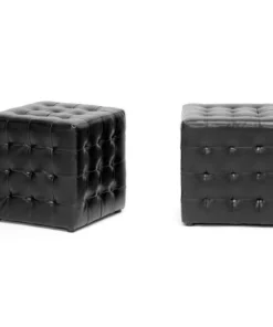 Baxton Studio Siskal Black Modern Cube Ottoman, PK2
