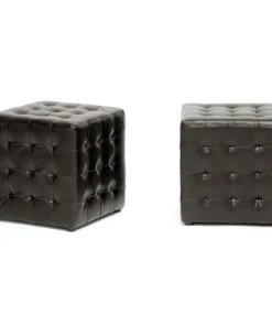 Baxton Studio Siskal Dark Brown Modern Cube Ottoman, PK2