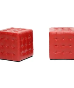 Baxton Studio Siskal Red Modern Cube Ottoman, PK2
