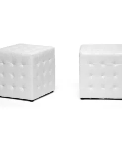 Baxton Studio Siskal White Modern Cube Ottoman, PK2