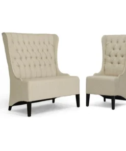 Baxton Studio Vincent Beige Linen Modern Loveseat Bench And Chair Set