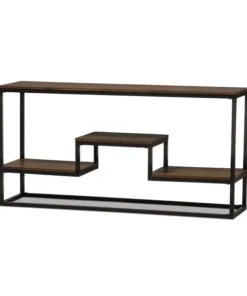 Baxton Studio Doreen Black Finished Metal Distressed Wood Console Table