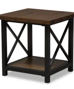 Baxton Studio Herzen Black Finished Metal Distressed Wood Occasional End Table