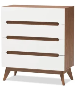 Baxton Studio Calypso Mid-Century White and Walnut Wood 4-Drawer Storage Chest