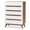 Baxton Studio Calypso Mid-Century White and Walnut Wood 5-Drawer Storage Chest